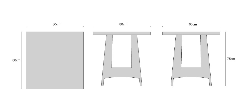 Riviera Square Table 80cm - Dimensions